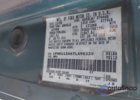 1996 Ford Bronco U100 z USA, uszkodzony, nr VIN 1FMEU15N6TLA98339